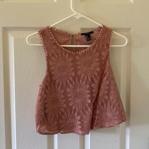 Forever 21 Floral Lace Pink Crop Top Blouse